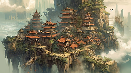 悬崖边的中国古代建筑图片