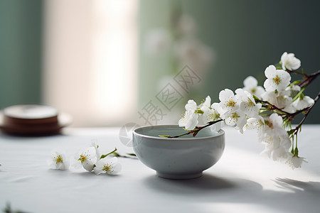 明亮背景下的白色茶具图片