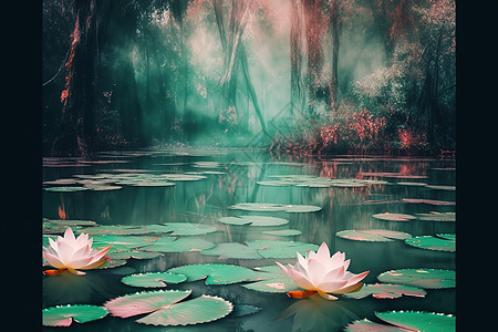 湖水里的莲花背景图片