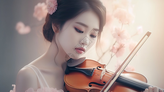 拉着小提琴的美丽女人背景图片