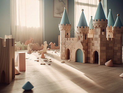 积木城堡地板上可爱的城堡玩具背景
