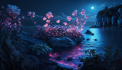 梦幻海上花朵背景图片