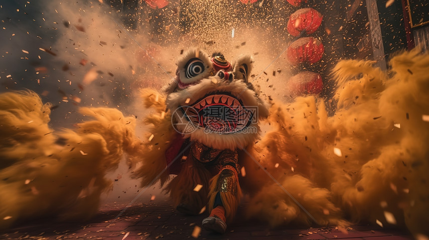 舞狮场景插画图片下载-正版图片402458526-摄图网