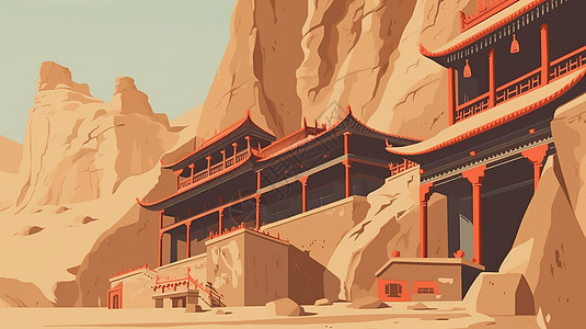 沙漠里的古代建筑背景图片
