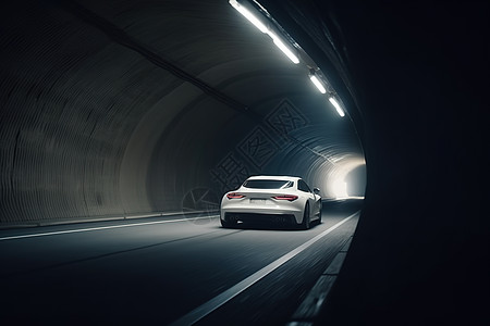 行驶在隧道里的白色汽车背景图片