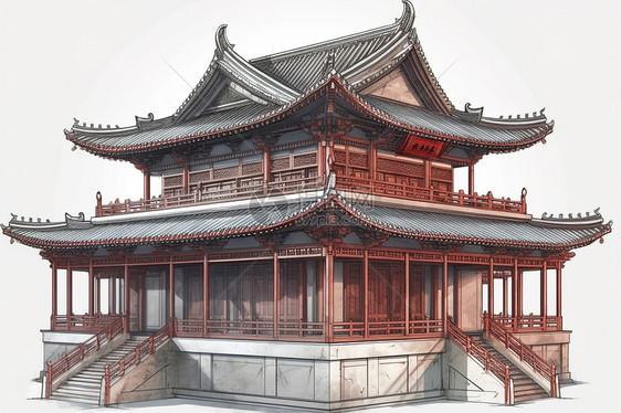 插画中国古代建筑图片