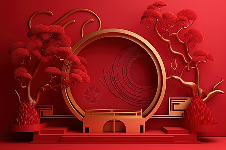 红色中国风平台图片
