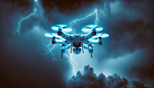 暴风雨中被雷电击中的无人机图片