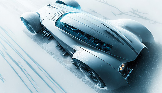 暴风雪中飞驰的科幻汽车图片