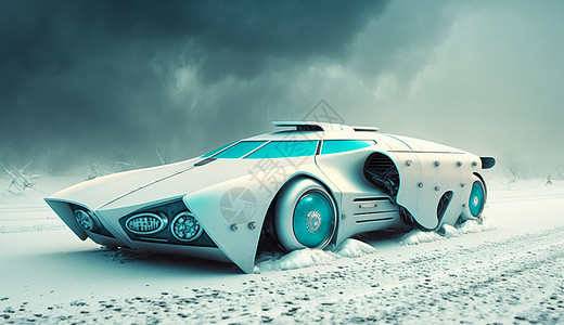 雪地里行驶的科幻跑车图片