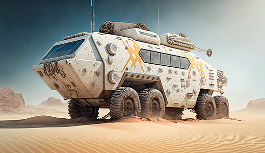 沙漠中行驶的科幻吉普车图片
