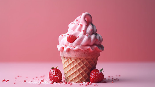 3D美食草莓冰淇淋食品模型图片