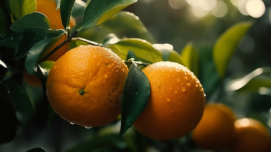 新鲜的带水珠的橘子图片