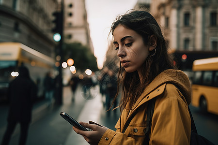 街道用手机的女性图片