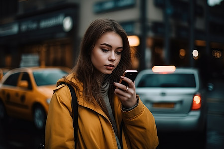 街上用手机软件的女性图片