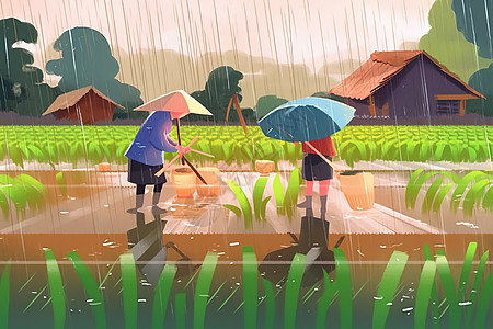 雨天耕地的村民图片