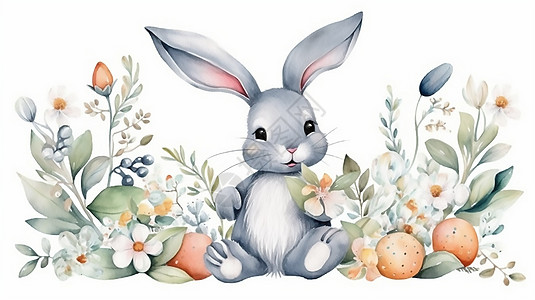 水彩花束兔子图片