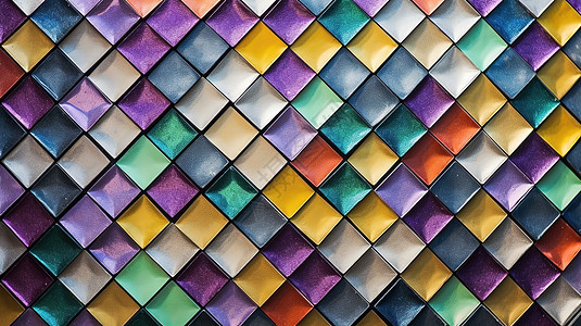 彩色菱形几何瓷砖墙图片