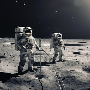 两个宇航员登月图片