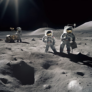 三个宇航员在月球探索图片