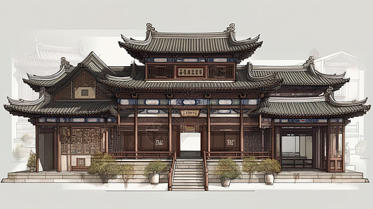中国古代建筑插图背景图片