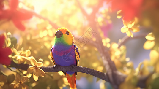 树枝上的彩色鹦鹉图片