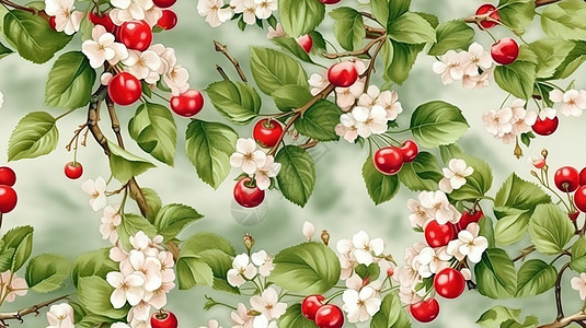 樱桃树水彩画图片