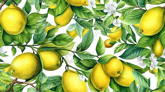 夏季柠檬水彩画图片