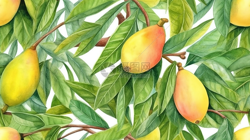 夏季芒果水彩画图片