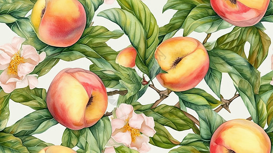 夏季桃子水彩画图片