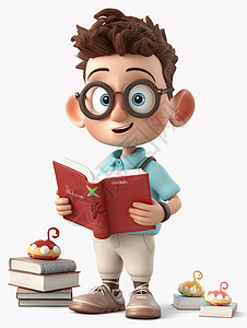 3D卡通打开书本的男孩背景图片