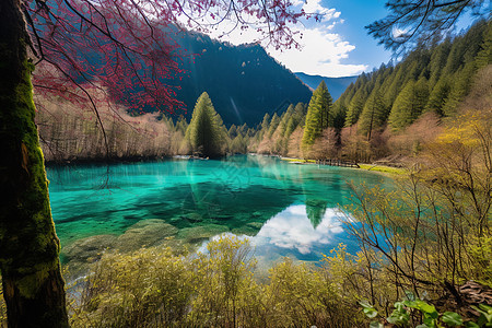 有着翠绿色湖面的风景图片