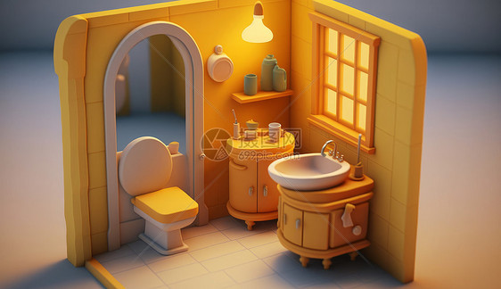 温馨可爱的洗手间3D模型图片
