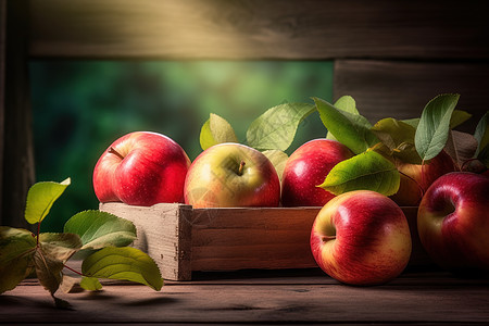 木桌上的苹果图片