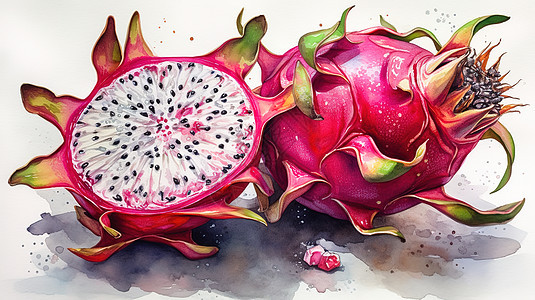 手绘水彩水果火龙果背景图片