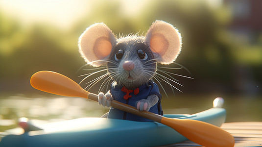 划着皮划艇的可爱老鼠图片