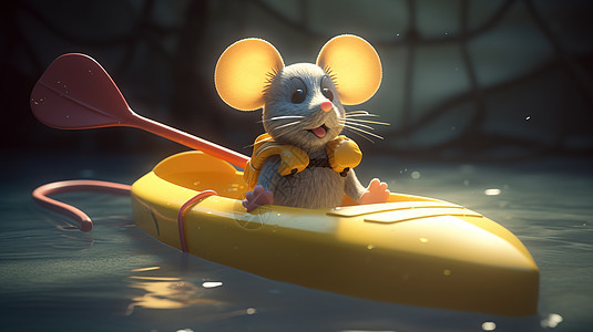 湖上划着皮划艇的老鼠图片