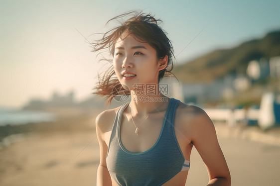 穿着运动背心的年轻女人图片