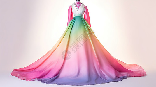 彩虹色韩服裙子图片