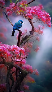 蓝色小鸟站在树枝上背景图片