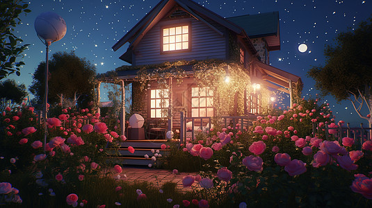 夜晚的木屋背景图片