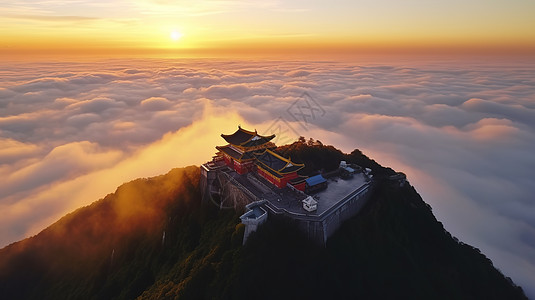 可以俯瞰云海的寺庙图片