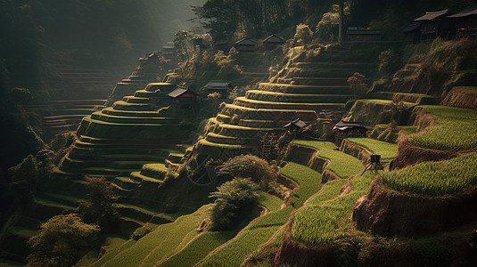 绿色梯田背景图片