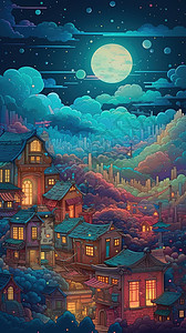 夜晚里的城镇背景图片