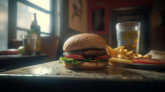 汉堡店促销汉堡快餐写实高清背景