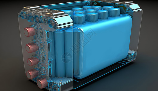 蓝色发光的锂离子电池背景图片