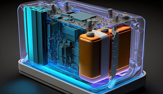 科技感的锂离子电池蓝色图片