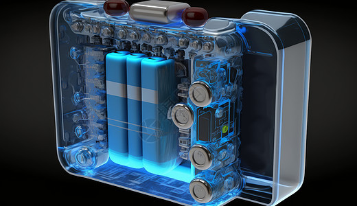 透明外壳蓝色发光的锂离子电池图片