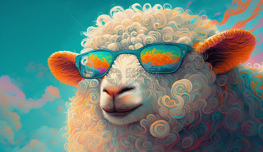 微笑着戴着墨镜的羊插画图片下载-正版图片402461392-摄图网