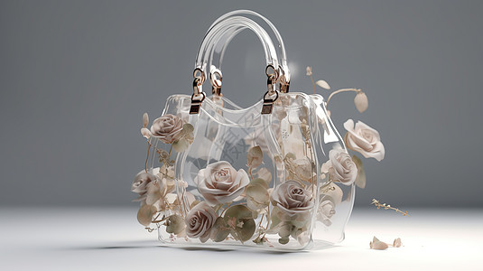 花朵装饰的透明质感时尚包包图片